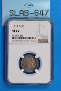 1917-D 5C INDIAN HEAD BUFFALO NICKEL NGC VF25 Early US Type SLAB-647 - Picture 1 of 2