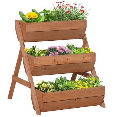 Raised Garden Bed Fir Wood Brown 65x75x76cm 3Tier Elevated Planter Box for Patio - Image 1 of 4