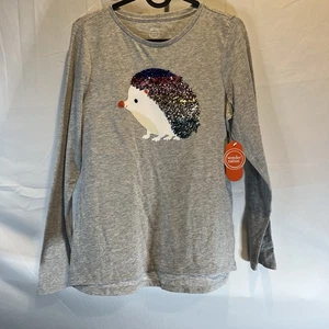 NWT Wonder Nation Girls XXL 18 Plus Long Sleeve Graphic T-Shirt Grey Hedgehog - Picture 1 of 7