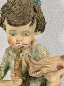 Seymour Mann Young Hobo Clown Saxophone Wood Mounted Figurine Vtg 1986  - Picture 1 of 10