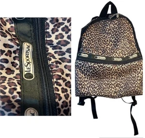 Le sportsac LEOPARD BACKPACK BLACK BROWN ANIMAL PRINT CHEETAH EVERYDAY TRAVEL - Picture 1 of 12