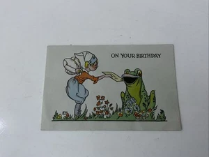 Vintage 1950’s Birthday Greetings Card Celebration - Frog & Fairy - Savory - Picture 1 of 6