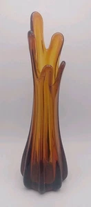 Georgous Vintage 9-1/2” Swung Glass 5 Finger Amber Brown Glass Vase - Picture 1 of 12