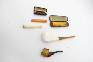 F x6 Vintage Mixed Meerschaum Smoking Pipes & Cheroots Inc Silver & Block Amber - Picture 1 of 5