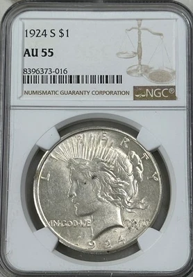 1924 S Peace Silver Dollar NGC AU55 Tough Date Peace - Image 1 of 4