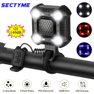 Bocina de luz de bicicleta impermeable IPX6 impermeable USB carga faro linterna - Imagen 1 de 17