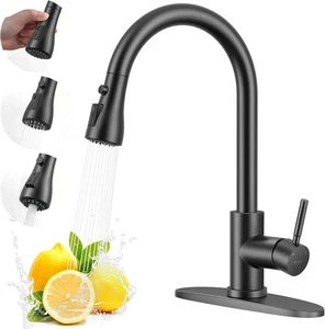 Kitchen Faucet Matte Black , Kitchen Sink Faucet with Pull Down Sprayer Single - Picture 1 of 12