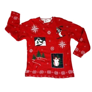 Nutcracker Festive Winter Ski Sweater Medium Christmas Snowflakes Snowman Skier - Picture 1 of 11