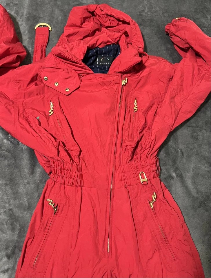 Vintage Bogner One Piece Zip Up Ski/Snow Suit Size 6 Made In USA RED & Gold - Image 1 of 4