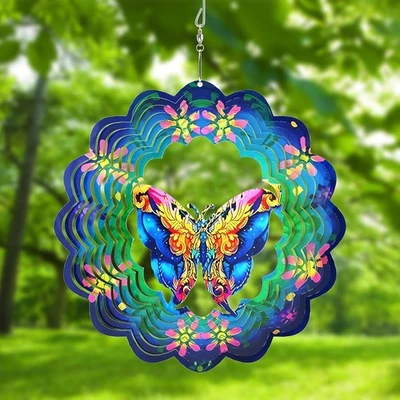 Hilanderos de viento de metal para exteriores con mariposa, colgantes de acero inoxidable Foto 1 de 4