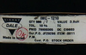 IMC1210-3.9UH-10% VISHAY Inductor 3.9uH 10% SMD 50 PIECES - Picture 1 of 1