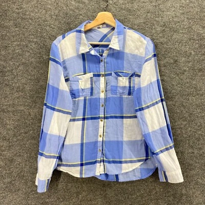 Camisa Maurices Mujer L Grande Azul A Cuadros Cuello Abotonado Manga Larga Algodón Foto 1 de 4