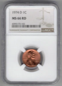 1974 D LINCOLN CENT GRADED MS 66 RED BY NGC - Foto 1 di 2
