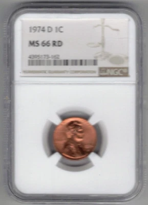 1974 D LINCOLN CENT GRADED MS 66 RED BY NGC - Image 1 of 2