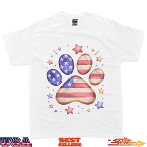American Flag Patriotic Dog & Cat Paw Print 4th Of July Dog T-Shirt - Picture 1 of 3