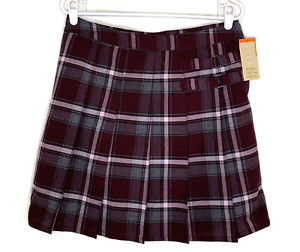French Toast NWT Girls 16 School Uniform Pleated Skirt Skort Burgundy Gray Plaid
