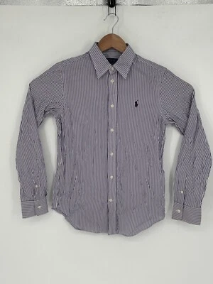 Polo Ralph Lauren Boy Sz 4 Purple White Striped Button Up Shirt Pony Classic Y7 - Image 1 of 4