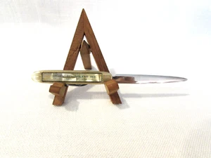 Vintage Colonial Letter Opener w/Folding Knife - Ad for Insurance - Brass - Picture 1 of 7