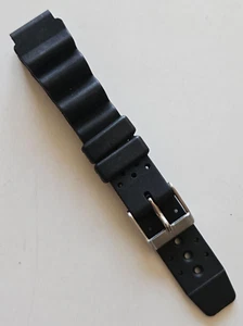 14mm - Black Rubber Watch Band - ( Stainless Steel / Silver Buckle ) - Picture 1 of 4