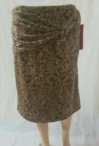 Sunny Leigh Skirt Sz 8 Tan Black Pleated Back Zip Back Split - Picture 1 of 7