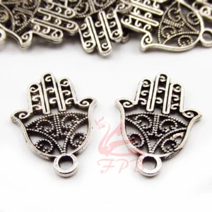 Hamsa Hand Charms - 10/20/50 Antiqued Silver Plated 21mm Pendants SC1509 - Picture 1 of 2