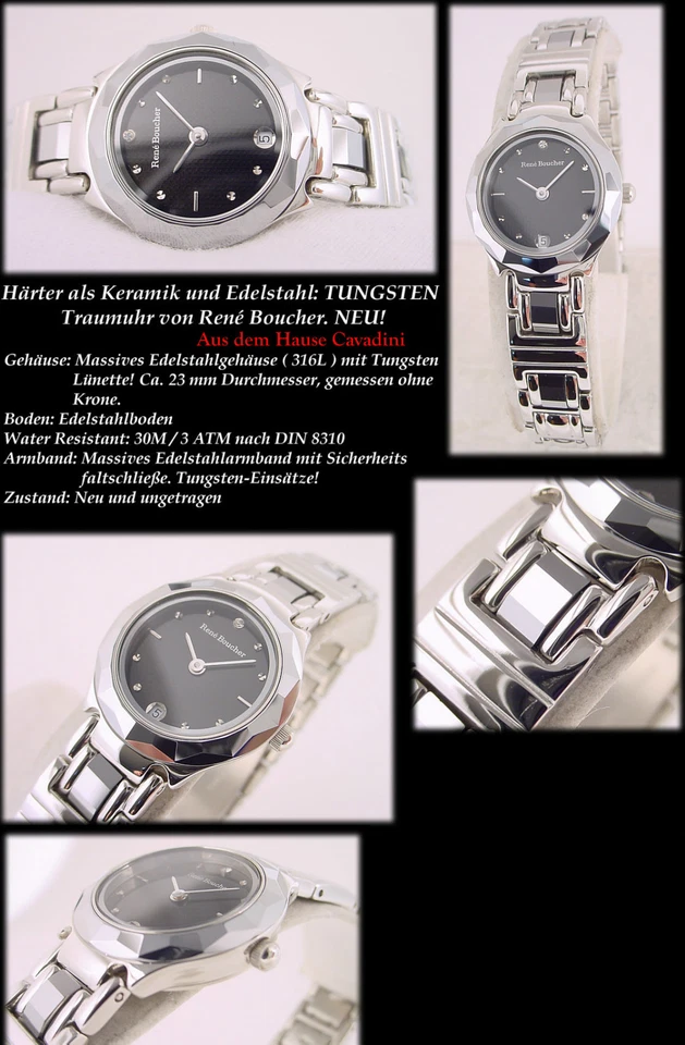 TUNGSTEN Damenuhr CAVADINI Boucher - härter als Keramik - Edelstahl/Tungsten - Bild 1 von 1