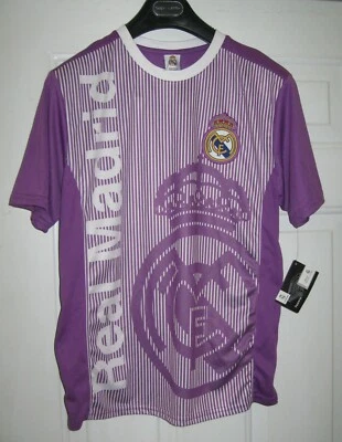 CAMISA HOMBRE REAL MADRID MORADO Y BLANCO POLIÉSTER MANGA CORTA TALLA S NUEVA CON ETIQUETAS Foto 1 de 4