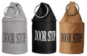 Heavy Duty Fabric Doorstop Metal Ring Polyester Door Stopper Black Brown Grey - Picture 1 of 7