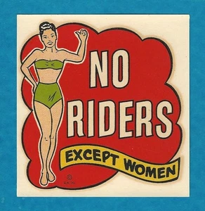VINTAGE GOLDFARB 1946 CHARMER "KEINE REITER AUSSER FRAUEN" SEXY PINUP AUFKLEBER KUNST SCHÖN - Bild 1 von 2
