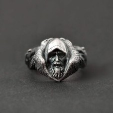 Rings Mens Viking Wolf Stainless Steel Eyhimd Norse Mythology Odin Raven Silver