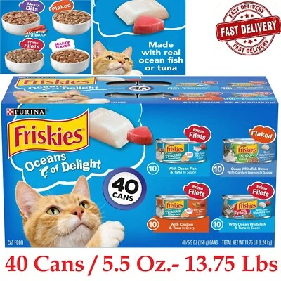 Purina Friskies Ocean Of Delight Wet Cat Food Variety Pack, 5.5 oz Cans, 40 Pack