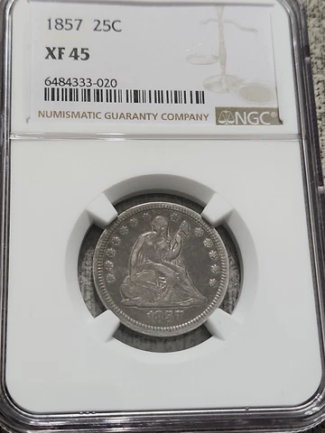 1857 Seated Liberty Quarter NGC XF45 Cover