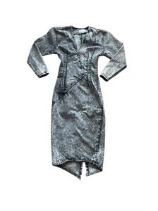 Vintage 80s Paris blues black denim’s button down bodycon midi dress - Picture 1 of 7