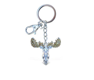 Puzzle eingebettete Kristalle Elchkopf Silber Schlüsselanhänger Clip  - Bild 1 von 2