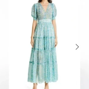 NEW BYTIMO Blue Floral Tiered Chiffon Maxi DRESS Size XS - Picture 1 of 8