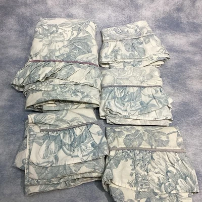 Waverly Full Flat Sheet & 4 Pillowcase Blue Toile Ruffle Edge - Image 1 of 4