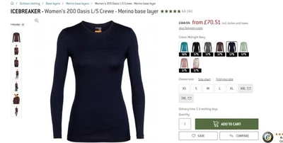 Camiseta deportiva Icebreaker Merino 200 Oasis L/S Crewe para mujer talla S Foto 1 de 4