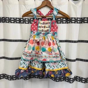 Matilda Jane Girls Dress Size 6 Books Apples Polka Dots Bicycles Back to School - Picture 1 of 5