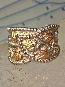 Black Hills Gold ring Floral leaves wrap band size 6.75 sterling silver women - Picture 1 of 12