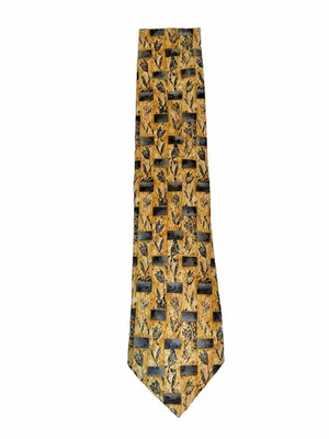 Ermenegildo Zegna Gold Floral Gray Silk Tie Made Italy Vintage Luxury Necktie - Image 1 of 4