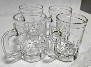VINTAGE SET OF 4 SMALL CLEAR GLASS BEER MUGS 4.25" TALL FEDERAL GLASS STEINS - Picture 1 of 2