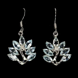 925 Sterling Silver Earrings Marquise Sky Blue Topaz Swan Gemstone Jewelry - Picture 1 of 13