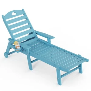 Outdoor Lounge Chair with Cup Holder, Outdoor Chaise Lounge with 6-Position A... - Picture 1 of 8