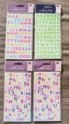 Sticko Stickers Alphabet & Numbers 4 Sheets Assorted Colors Crafting NEW - Image 1 of 4