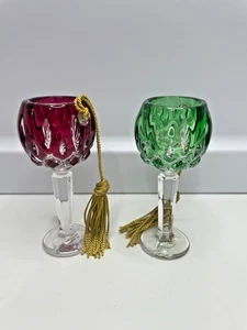 2 Gorham Grün Rotwein Kelch Glas Weihnachtsschmuck Voll Bleikristall LADY ANNE - Bild 1 von 8