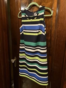 Vince Camuto Women's Dress Size 6 Multicolor Beaded Neckline Blue/Green Stripe - Picture 1 of 8