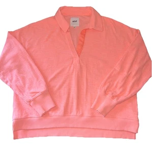 Aerie Coral Oversized V Neck Collared Sweatshirt Size Medium - Picture 1 of 13