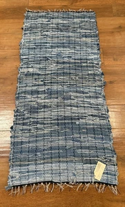 Woven Upcycled Denim Rag Rug Runner New 60" x 25" - Picture 1 of 12