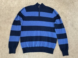 Suéter Williams 100 % cachemir para hombre talla L azul marino a rayas LS cuarto cremallera cuello falso - Imagen 1 de 8