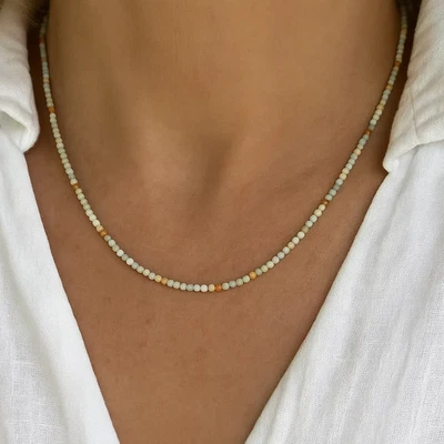 Natural Amazonite 2mm Beads Choker Healing Crystal Dainty Women Necklace Gift - Image 1 of 4